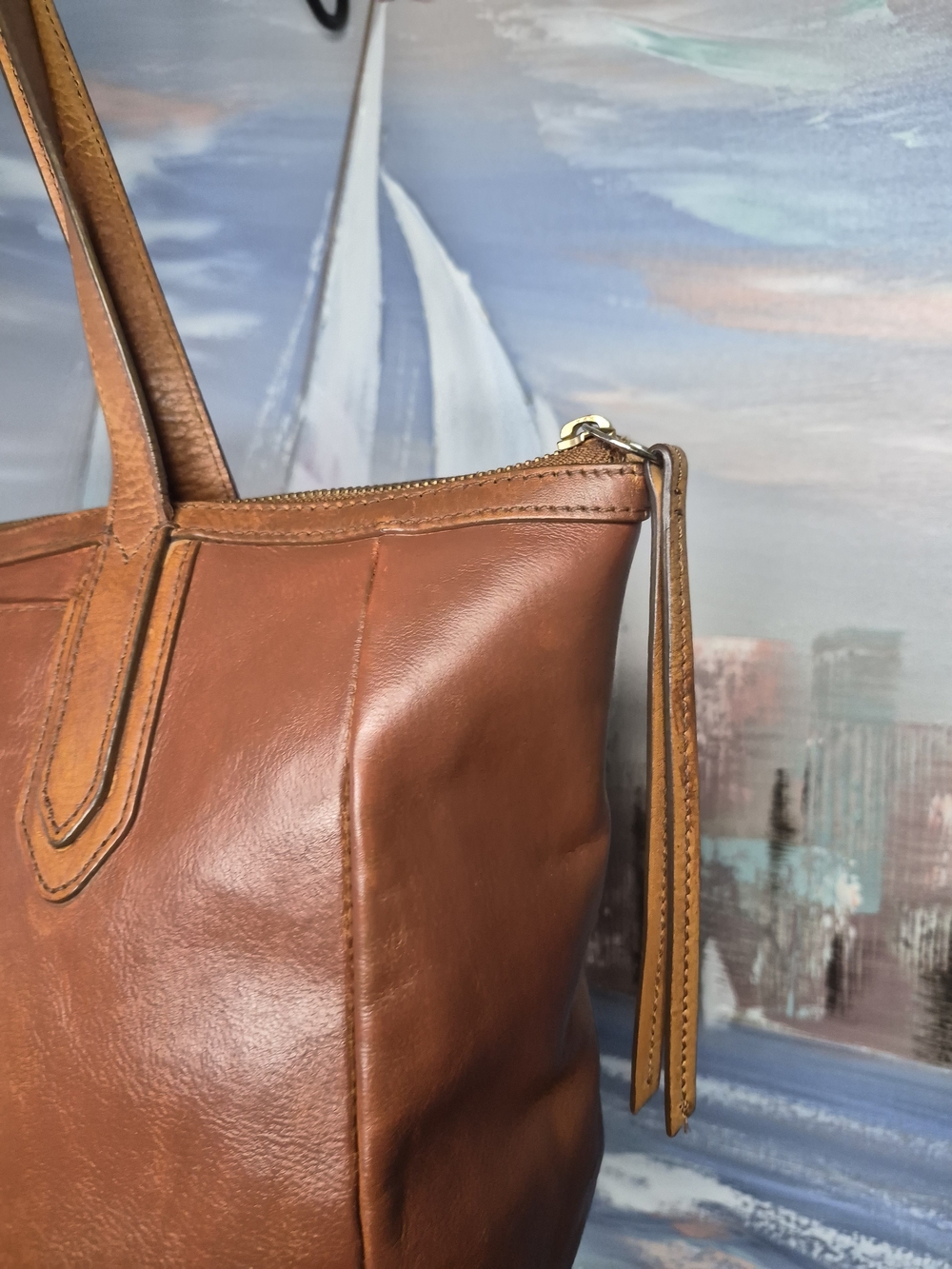 Fossil Cognac Leather Shoulder Tote - Picture 5 of 6